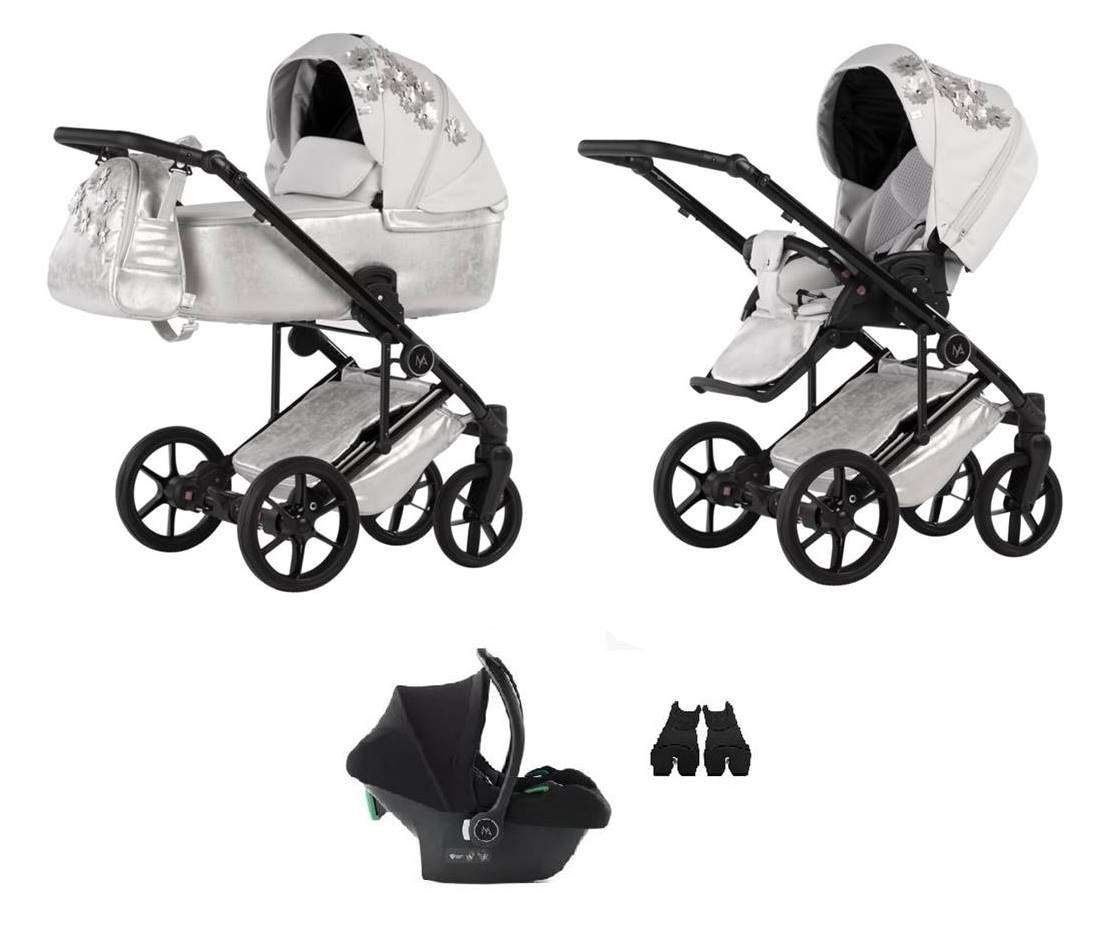 prezentacja odelu wózek 3w1 natoni vespa blossom silver - sklep dadi-shop - studio  - 3 elementy widoczne na zdjęciu