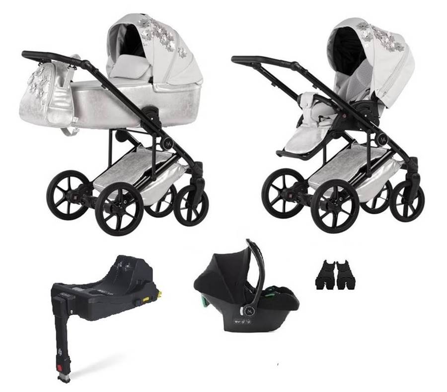 wózek 4w1 natoni vespa blossom silver  - 4 elementy - gondola, siedzisko, baza isofix i fotelik
