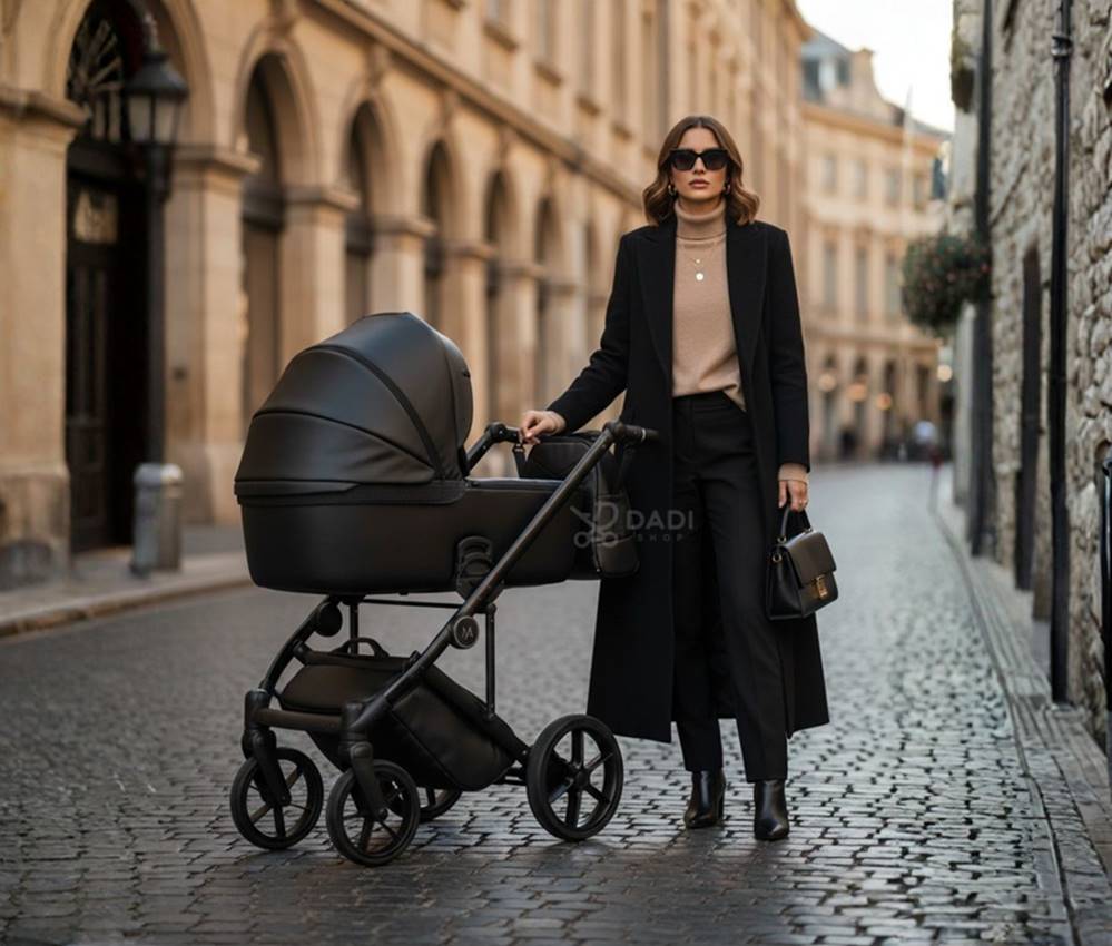 wózek 2w1 all black vespa eco -przód gondola sesja plenerowa