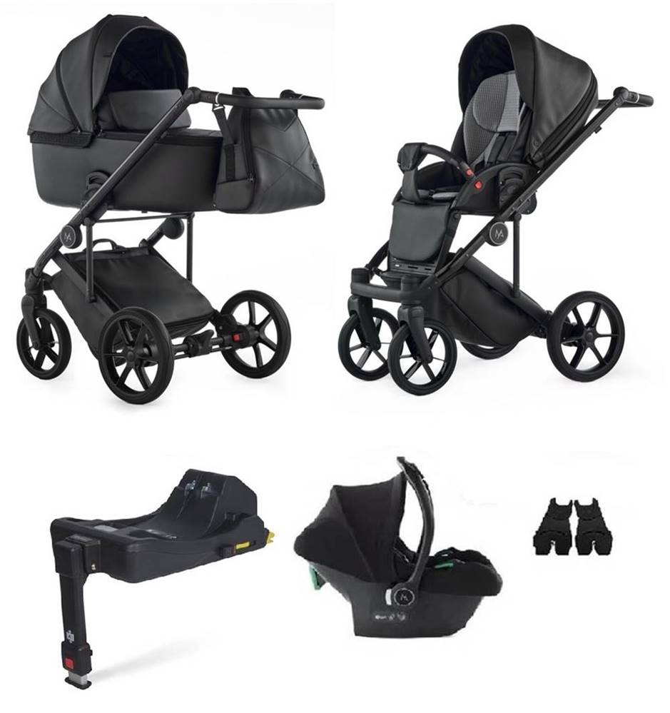 Wielofunkcyjny zestaw : wózek głęboki ,spacerówka, fotel, baza isofxi- Natoni Vespa Eco - All Black. Dadi-shop