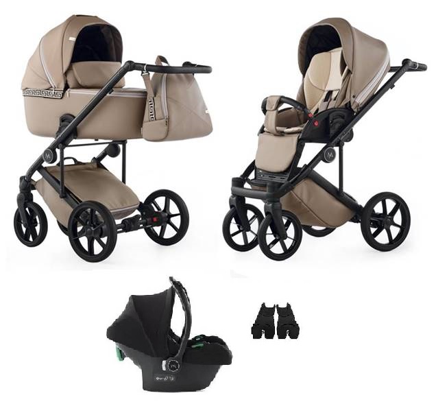 3w1 Natoni Vespa Eco Ginger – wielofunkcyjny wózek z gondolą, fotelikiem, spacerówką i adapterami w ciepłym odcieniu beżu