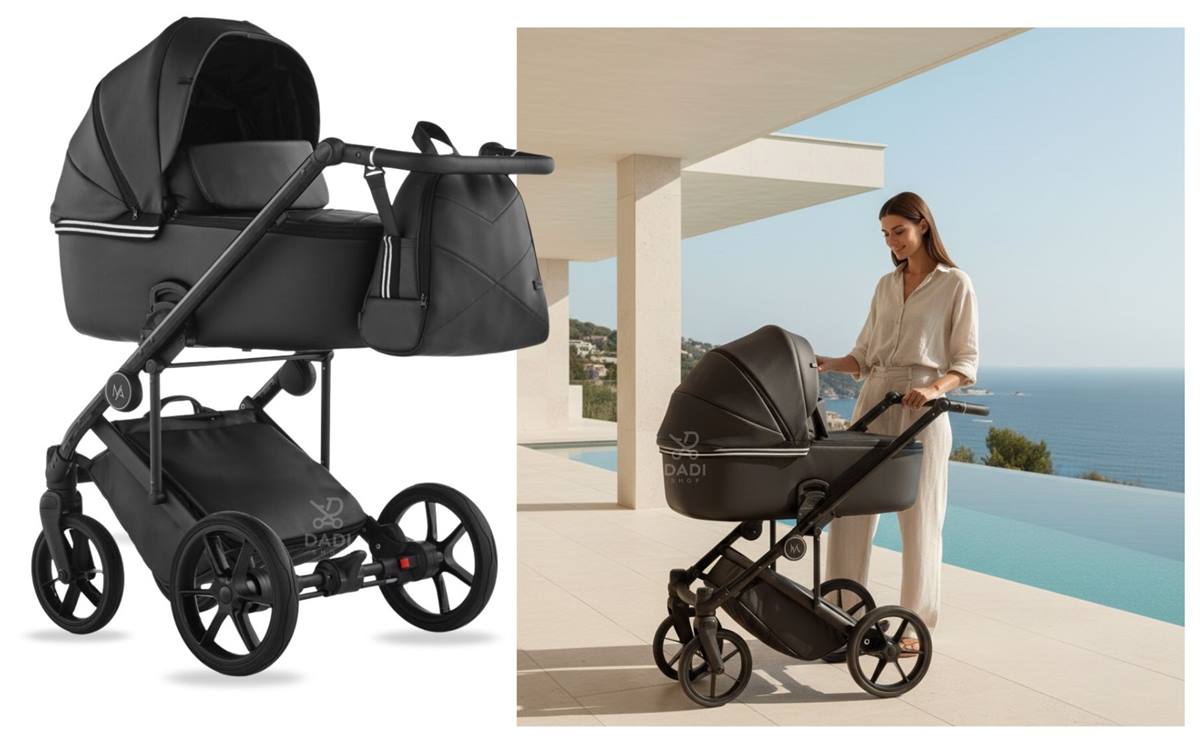 Kolaż zdjęć wózka 3w1 Natoni Vespa Eco – podróż i lifestyle.