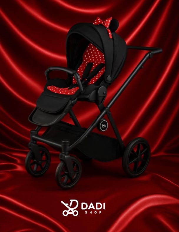 Natoni Joy New – czarny wózek spacerowy Black Mickey dla dziewczynki do 22 kg, zdjęcie studyjne, dostępny w sklepie Dadi-Shop