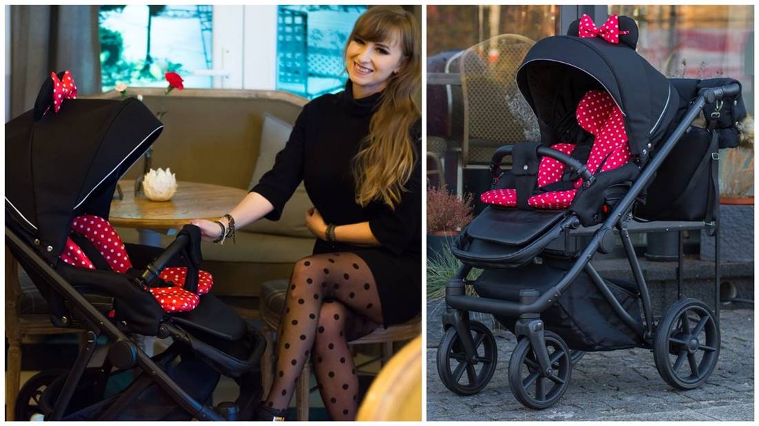 Uroczy wózek dla malucha Natoni Joy New do 22 kg – model Black Mickey z uszkami, idealny dla szczęśliwej mamy, dostępny w sklepie Dadi-Shop.