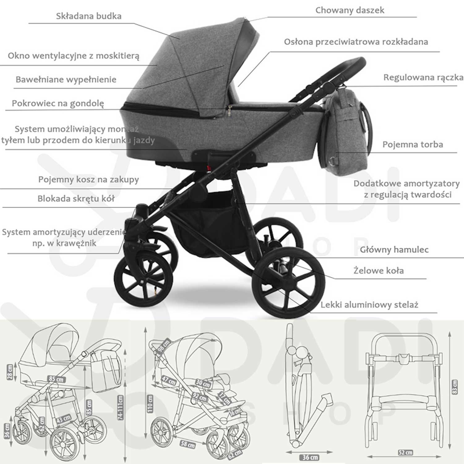 wózek Ollio Camarelo dziecięcy wielofunkcyjny nowość opis wózka Dadi Shop