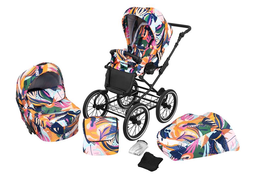Akcesoria do wózka Kunert Romantic Baby w kolorze grafit 10 – folia przeciwdeszczowa, moskitiera i plecak w zestawie, wózek retro spacerowy ze sklepu Dadi-Shop