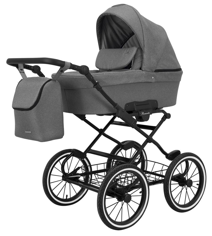 Wózek Kunert Romantic 06 grafit – vintage styl, duże koła, prezentacja szarej gondoli, dostępny w sklepie Dadi-Shop.