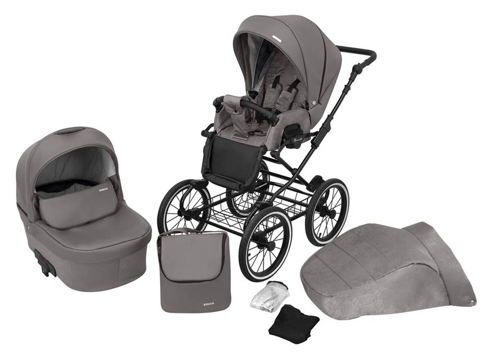 Akcesoria do wózka Kunert Romantic Baby w kolorze grafit 10 – folia przeciwdeszczowa, moskitiera i plecak w zestawie, wózek retro spacerowy ze sklepu Dadi-Shop