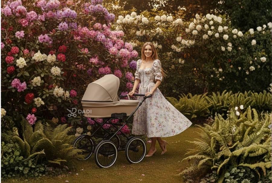 wózek dziecięcy w styl retro na dużych pompowanych kołach ROMANTIC