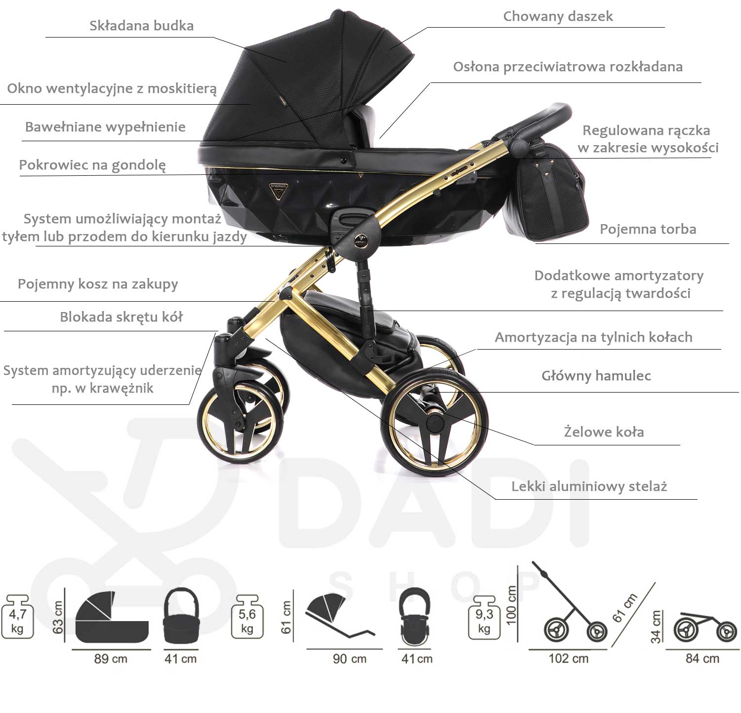 wózek Saphire wielofunkcyjny dziecięcy model Junama opis wózka Dadi Shop