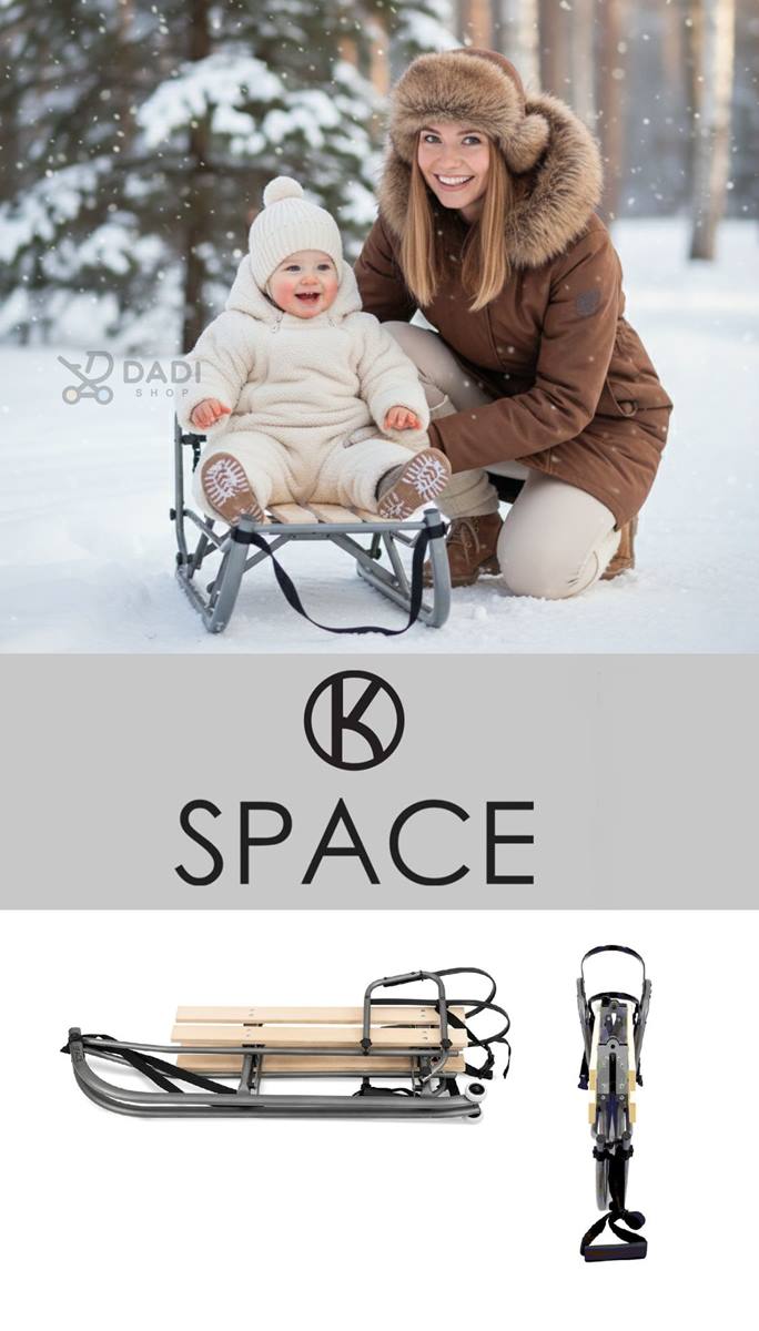 Składane sanki dla dziecka Kunert Space z mamą i dzieckiem w śniegu – radość zimowej zabawy.