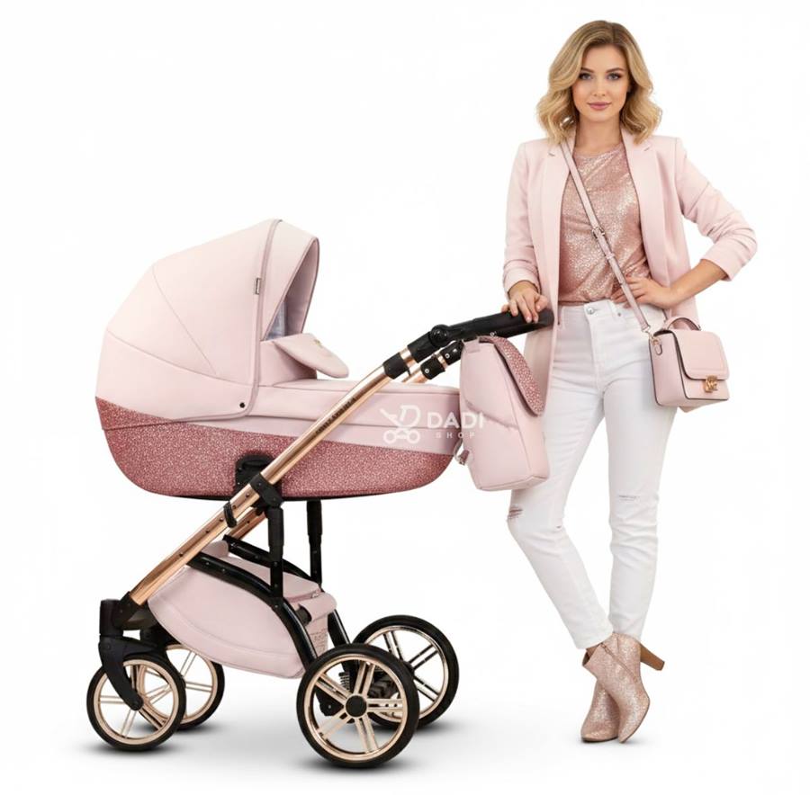 Stylowy, różowy wózek Rose Exclusive 2w1 zapewnia komfort dziecku i wygodę rodzicowi w każdej codziennej sytuacji.