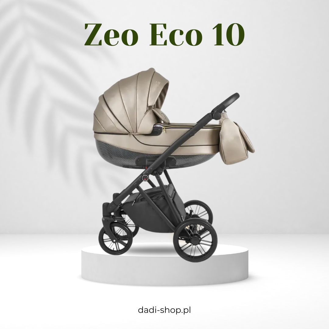 Wózek dziecięcy Zeo Eco Camarelo wykonany z eko-skóry, kolor 10 (beżowy), widok z profilu, elegancki i praktyczny, dostępny w sklepie Dadi-Shop