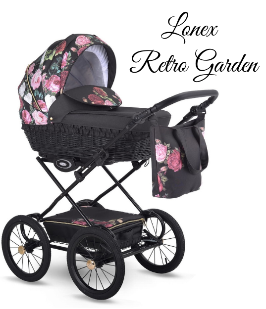 wózek lonex retro garden stylistyka retro kwiaty czarny