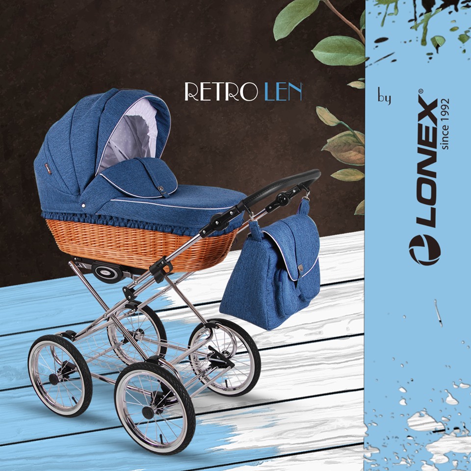 lonex retro len niebieski wózek dla dziecka dla chłopca kinderwagen retro style dadi shop
