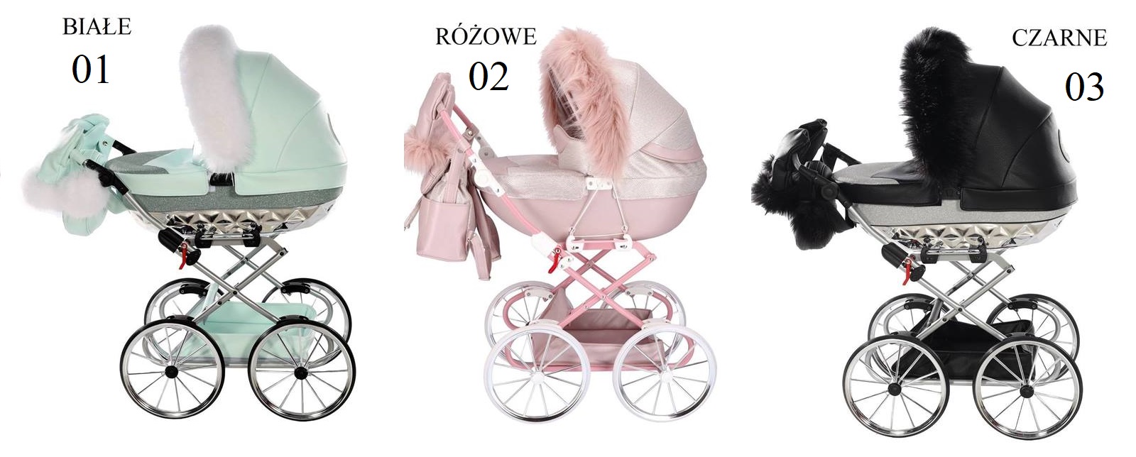 Wybór koloru futerka do gondoli wózka dla lalek JUNAMA TAKO – prezentacja akcesoriów w ofercie Dadi-Shop.