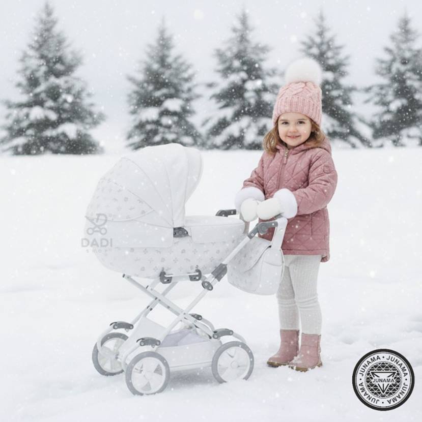 białe mufki ciepłe do wózka dla lalek - junama tako baby