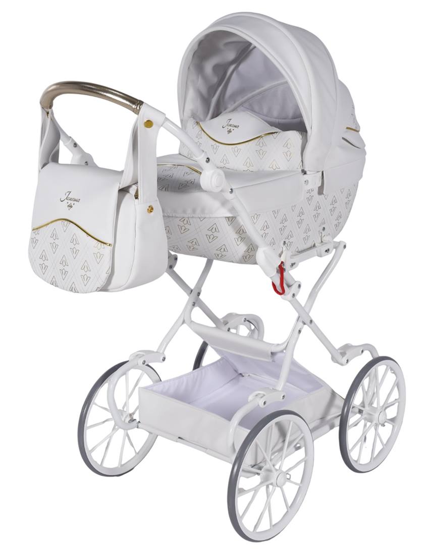 Wózek dla lalki gondola Junama Art Deco Mini TAKO Baby w kolorze białym 01 – elegancki model dla dziewczynki, styl retro .