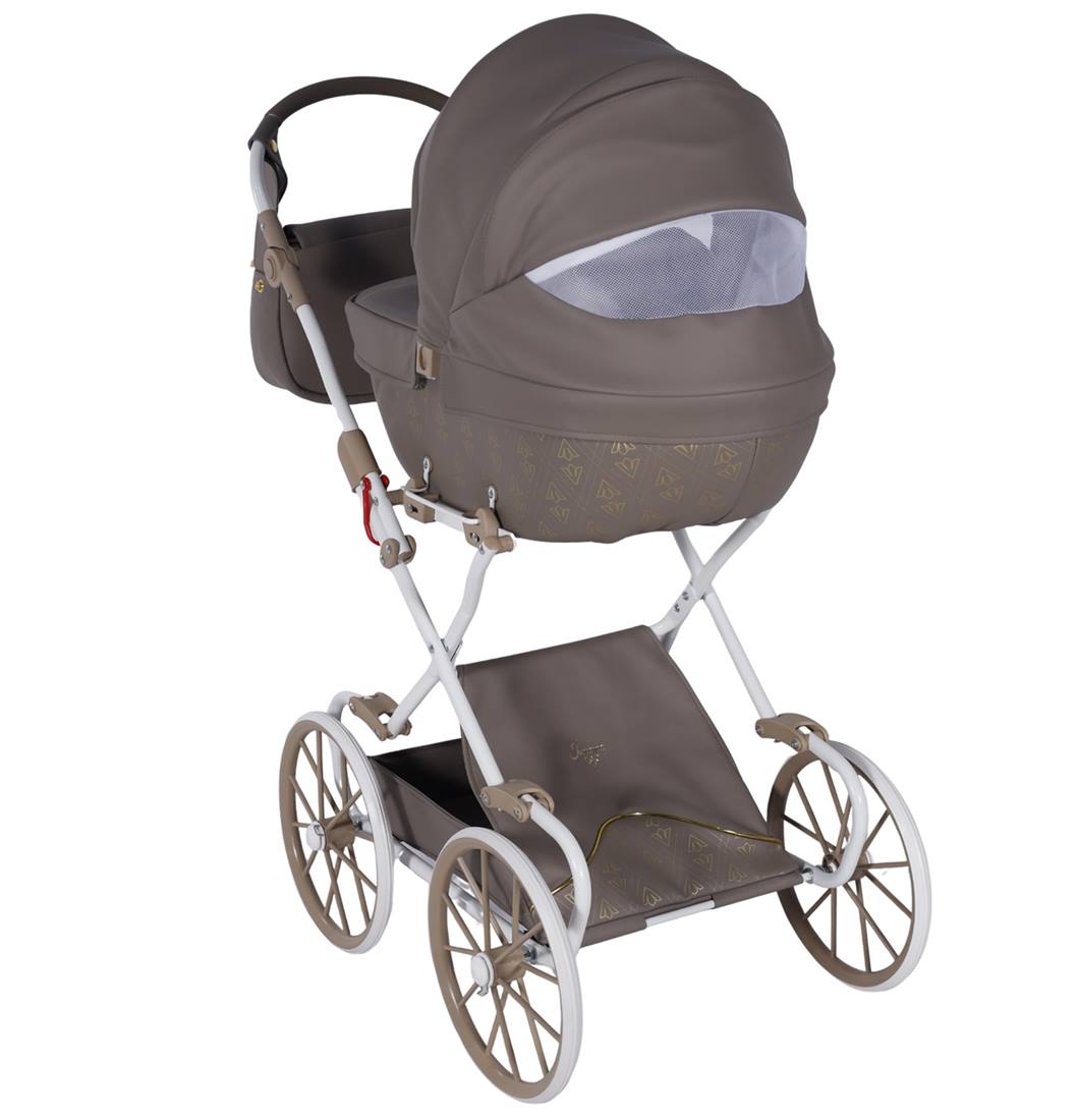 Junama Art Deco Mini 02 brązowy – wózek dla lalek z wentylacją jak w prawdziwym wózku, elegancki model premium Dadi-shop.