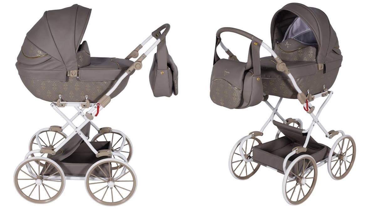 Retro wózek dla lalek TAKO Baby Art Deco Mini z dużymi kołami i metalowym stelażem – luksusowy design i trwałość.