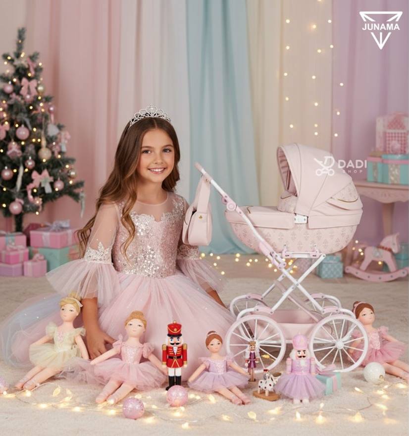 Junama Art Deco Mini doll stroller in pink 03 – perfect Christmas gift for 8-year-old, Christmas Gift. Dadi-shop