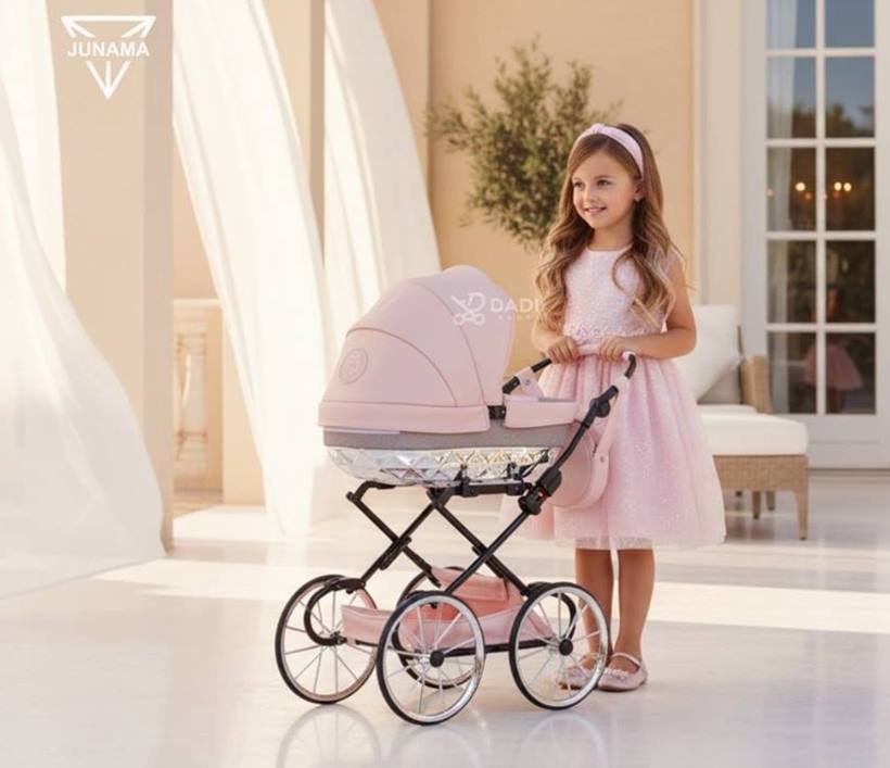 elegancki wózek dla lalek retro Junama Hand Craft Mini Glitter od TAKO – zabawka premium dla dziewczynki