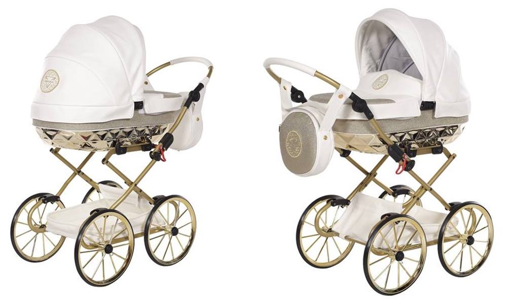 Prezentacja wózka zabawki dla lalek Junama TAKO Hand Craft Mini Glitter 01 różowy – widok z przodu i tyłu gondoli, elegancki design Dadi-Shop.