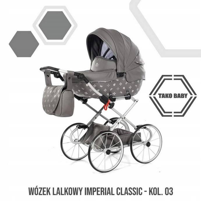 akcesoria dla lalek Tako Imperial Mini Classic szary,  torba i kosz na zakupy do wózka, Dadi-shop