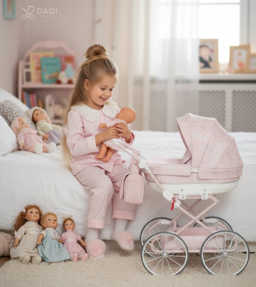 Junama Heart Mini wózek dla lalek – zabawka edukacyjna, idealna na prezent, styl retro, dostępny w Dadi-Shop