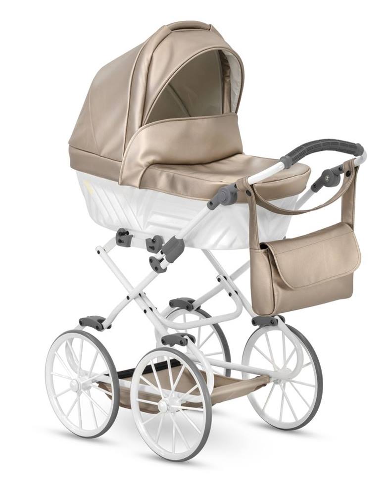 Głęboka gondola wózka dla lalek Kunert Rossie Cappuccino Metalic Eco – komfort dla lalki.