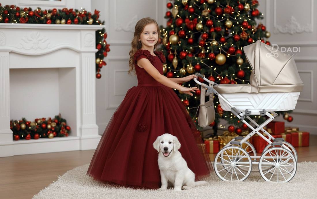 Prezent dla dziewczynki – wózek dla lalek Rossie Kunert z retro kołami w świątecznym studio dadi-shop