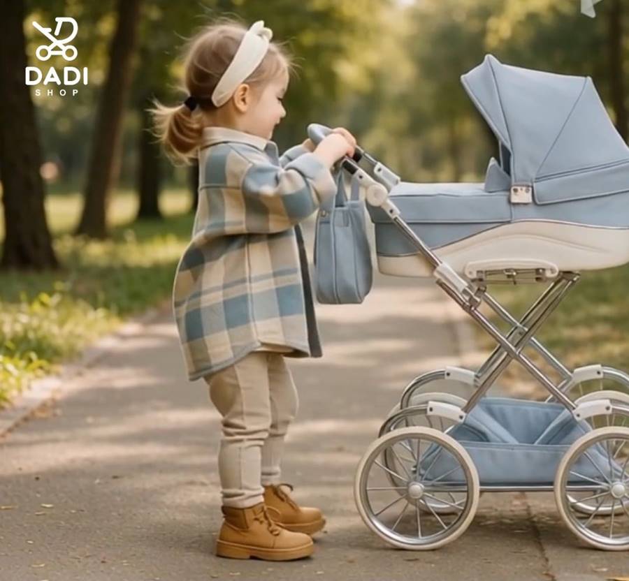 duży wózek dla lalek Junama Lulla z regulowaną rączką do 90 cm – styl retro, elegancka gondola, idealny dla starszej dziewczynki
