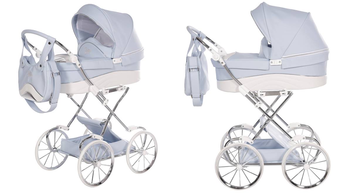 wózek dla lalek Junama Lulla 02 błękitny z regulowaną rączką i dużą gondolą, producent Tako, sklep  on-line Dadi-Shop