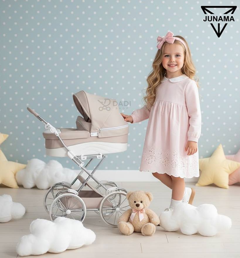 Doll pram Junama Lulla with large wheels, adjustable handle – Polish toy stroller from Dadi-Shop