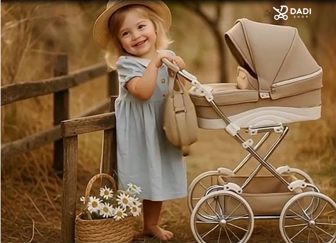 Wózek dla lalek Junama Lulla Tako w stylu vintage, duże koła, elegancka i realistyczna zabawka dla  dzieci.