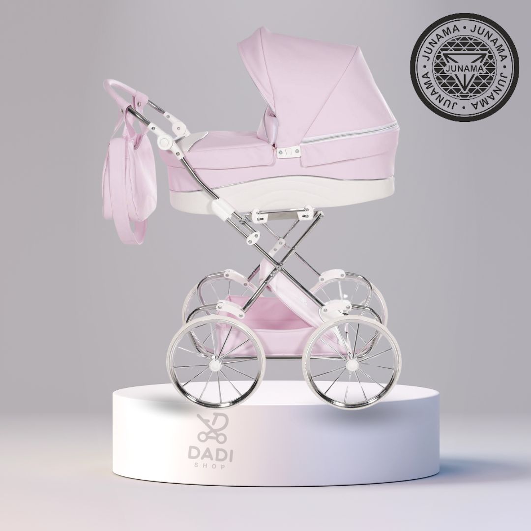 Duży różowy wózek dla lalek Lulla Junama 01 z regulowaną rączką 90 cm – sklep Dadi Shop
