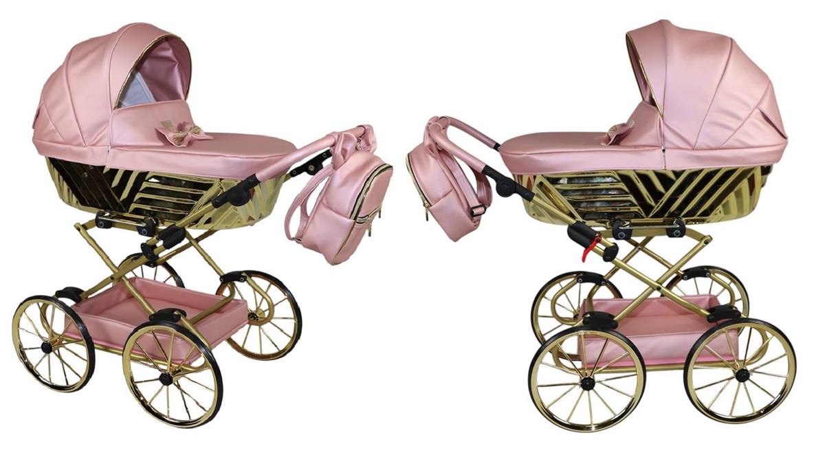 Miękka tapicerka  w wózku dla lalek solidna konstrukcja Sojan Royal zapewniają wygodę i długotrwałą zabawę. Przód i bok.
