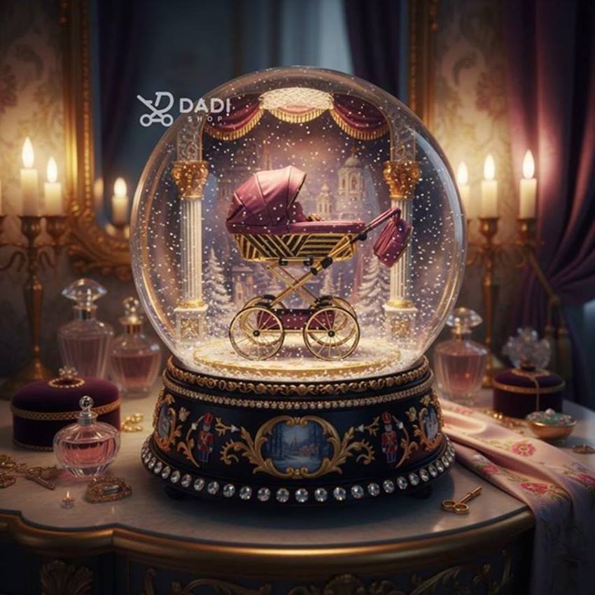 Sojan Royal 03 fioletowy wózek dla lalek – premium wizualizacja w szklanej kuli, styl vintage, Dadi-Shop