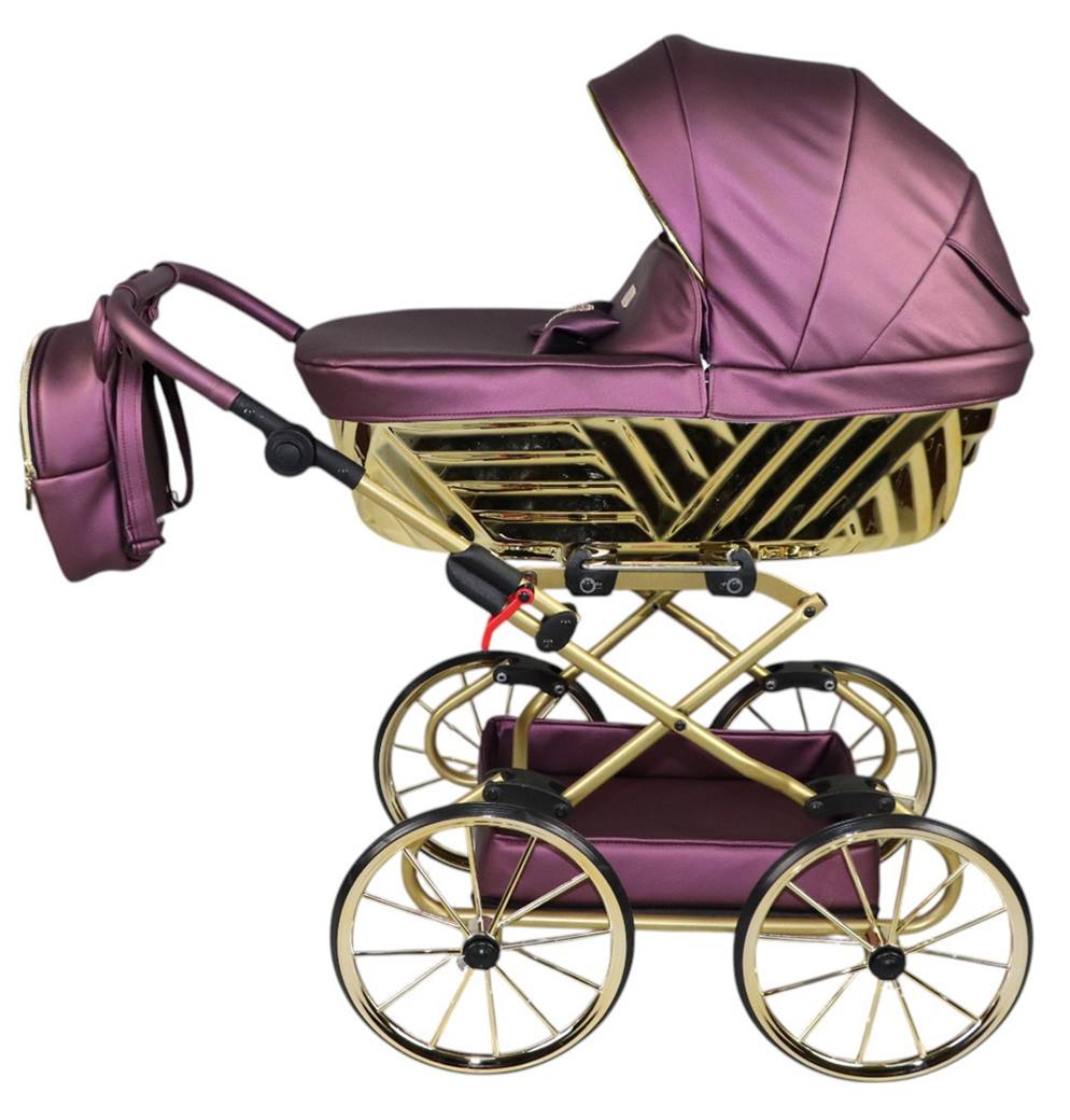 Wózek dla lalek Sojan Royal 03 – głęboka gondola, fiolet i złoto.
